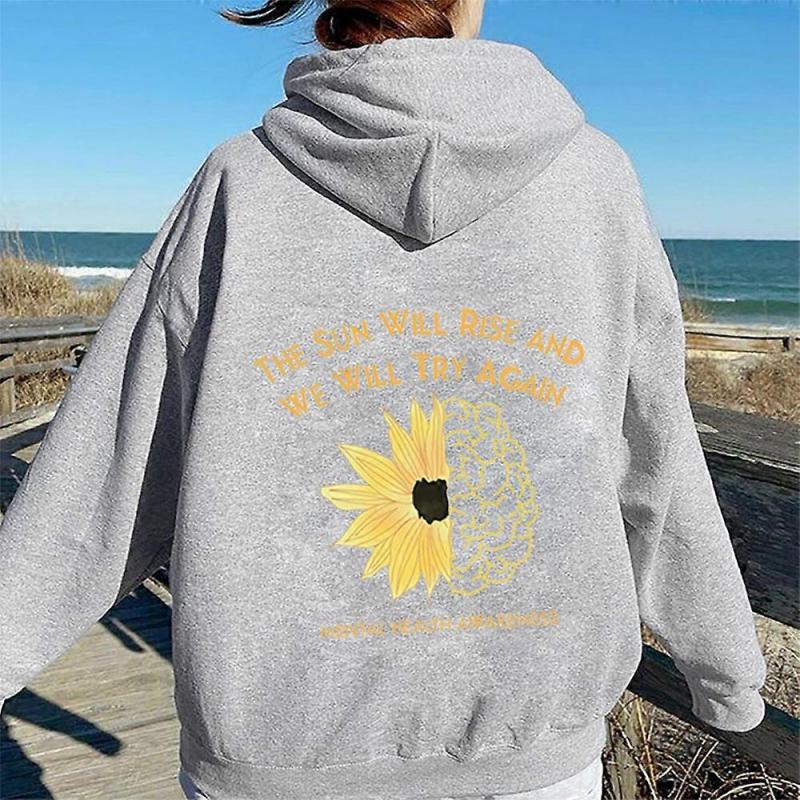 Unisex Oversized Hoodie with Sunflower Print Drop Shoulder Sleeves Casual Pullover Sweatshirt for Men Women