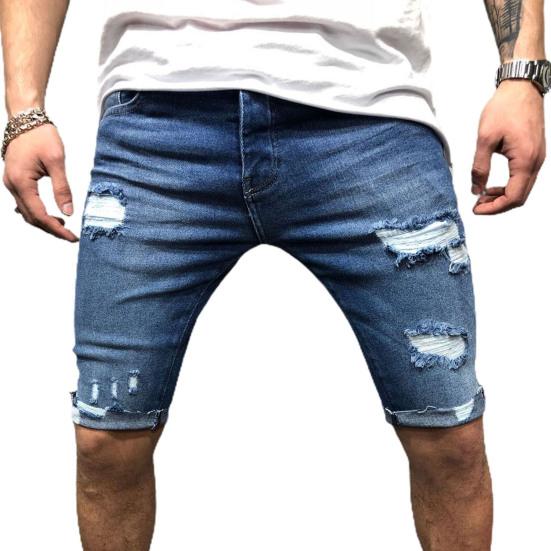 

Short Jeans Ripped Skinny Men Zipper Closure Pockets Shorts for Party M синий
