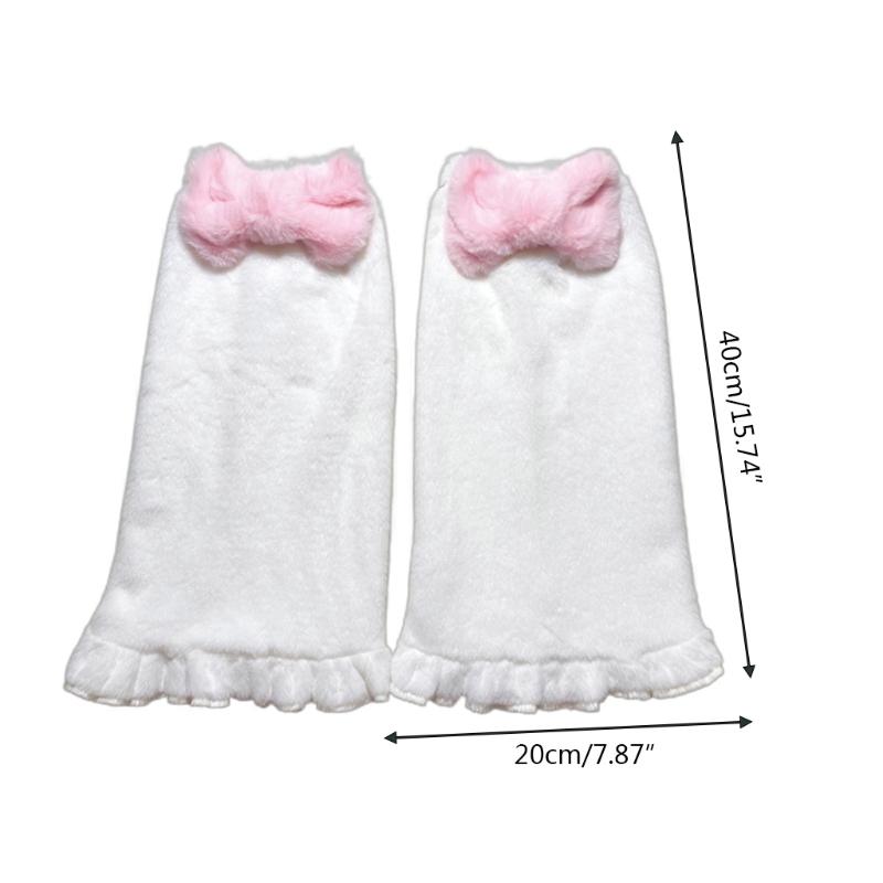 Long Foot Cover Leg Warmers Goth Anime Sweet Pink Bowknot Cosplay Ruffled Hem Plush Knee High Socks for Women Girls