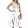 Summer Dresses For Women One Shoulder Sleeveless Smocked Sundress Fashion Flowy A Line Beach Boho Midi Dress