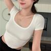 U Neck Knit White Crop Top Ženy Léto Ležérní Tričko Basic Sexy Streetwear Žebra Černá Topy s krátkým rukávem Y2k Slim Dámské tričko