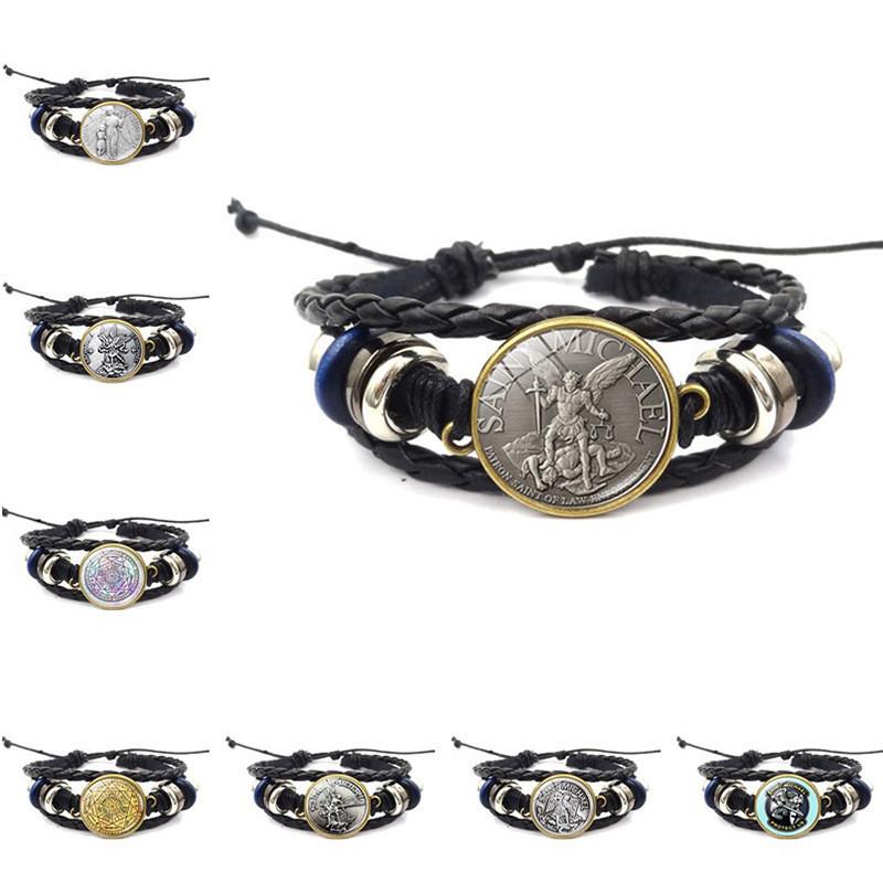 Vintage Punk Style Seven Archangels Gemstone Leather Bracelet For Women And Men Handmade