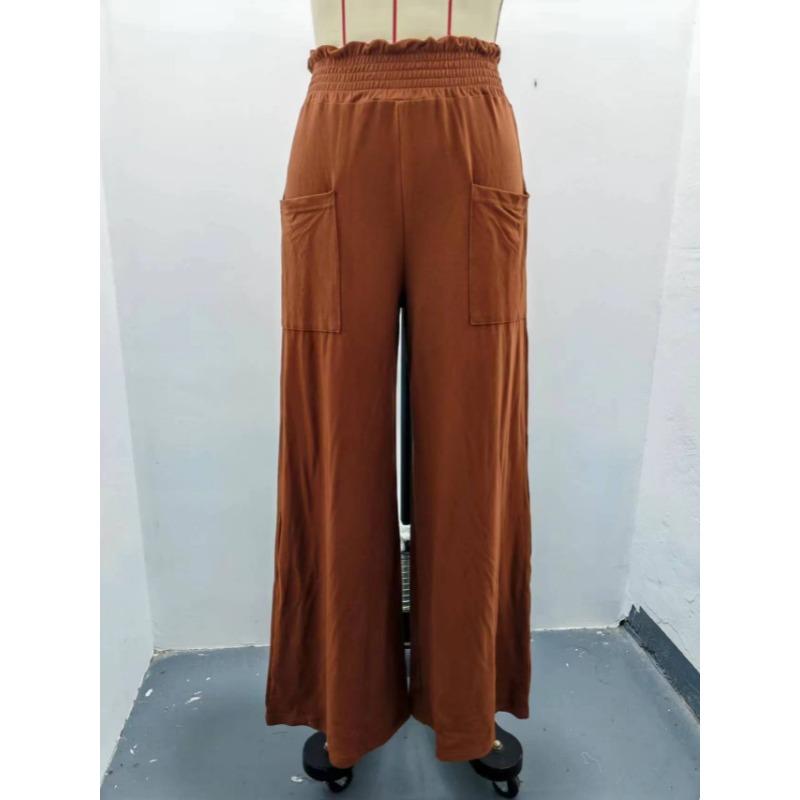 Fashion Loose Elastic Waist Women's Wide Leg Pants High Waist Casual Office Simple Office Trousers with Pockets Solid Color Elegant Clothing
