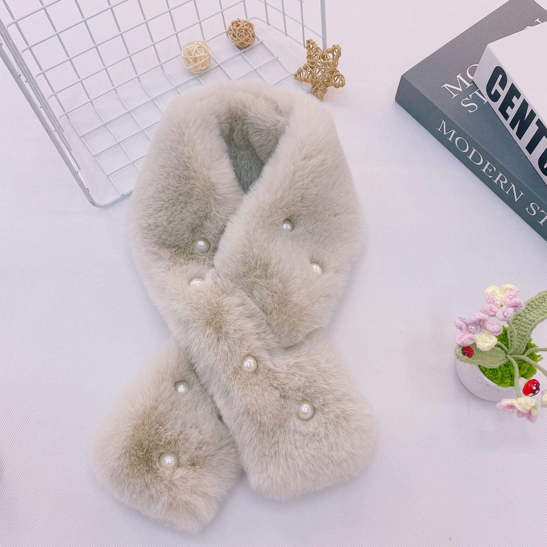 

2024 Women s Korean Style Plaid Faux Mink Scarf: High/Low Fur, Thick, Warm, Imitation Rabbit for Autumn/Winter 85 cm бежевий