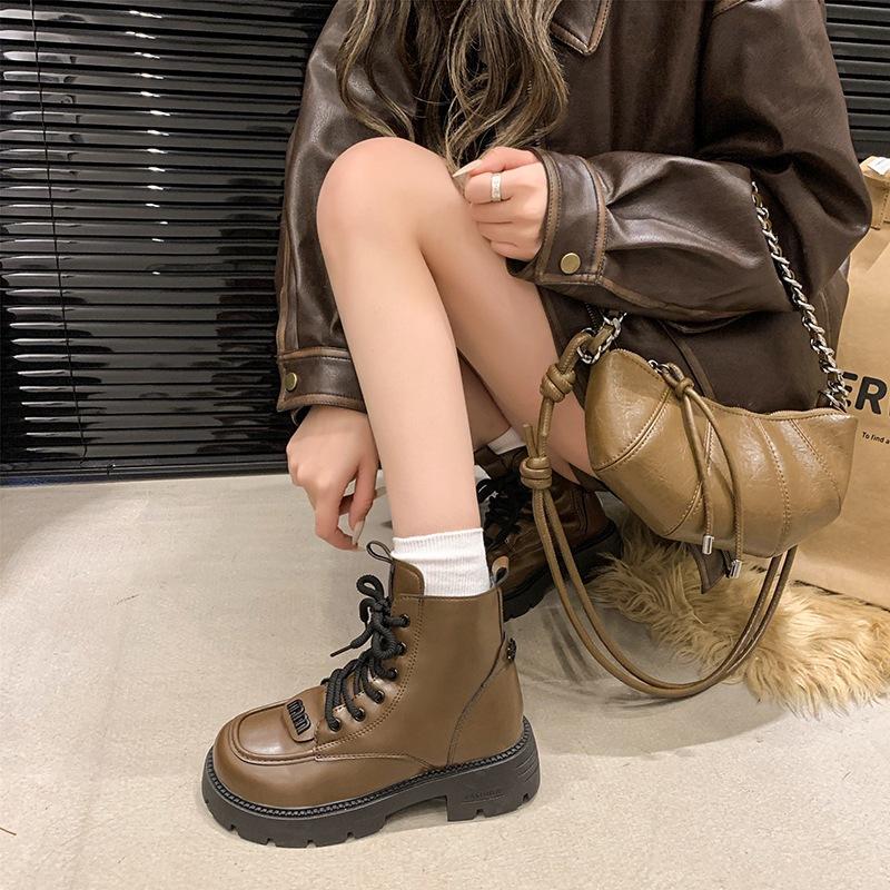 Soft Leather Martin Boots Women's 2025 British Thick-soled New Velvet Warm Thickened Short Boots Winter Warm Leather Boots