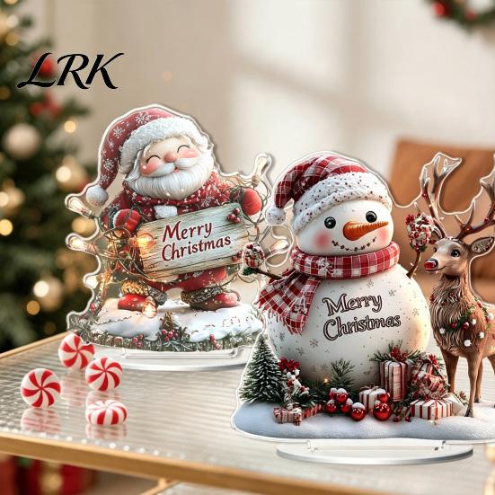 Indoor Holiday Home Decor Christmas Winter Ornaments, Double-sided Acrylic Snowman/Santa Claus/Reindeer/Cottage Table Durable Ornaments Decorations