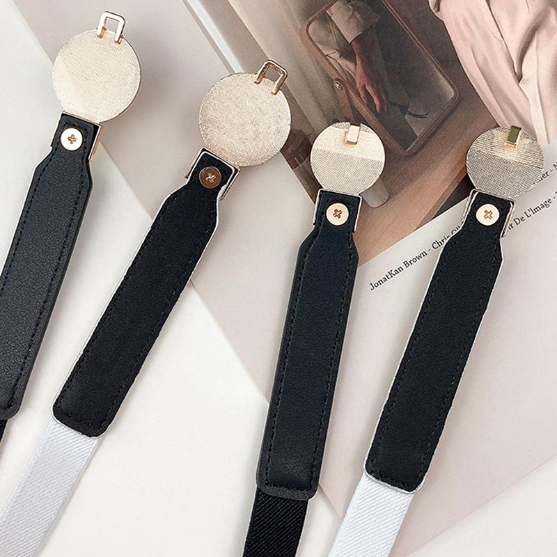 Women Double Pearl Belt Pu Leather Dress Skirt Waist Elastic Thin Belts