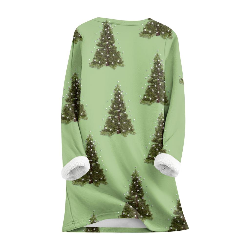 Women's Round Neck Top Printing Thickened Plush Cashmere Warm Long Top