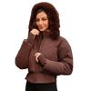 Inverno Giacca Corta Imbottita in Cotone con Cappuccio e Grande Collo in Pelliccia da Donna, Spessa e Calda, con Design in Vita