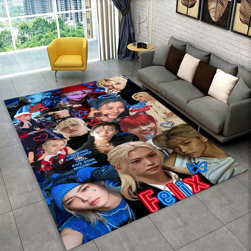 Fashion Kpop Felix Stray Kids Non-Slip Area Rug for Living Room,Bedroom,Playroom,Soft Carpet Floor Mat Home Decor Rug Kids Room