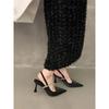 Beautiful Sandals with Skirt Black High Heels Evening Breeze Rhinestone Women's Shoes 2025 Spring French Mary Jane Shoes Single Shoes