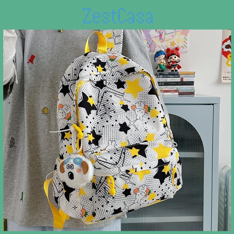 Star Cute Rabbit Carrot Pattern Student Casual Backpack With Pendant Plush