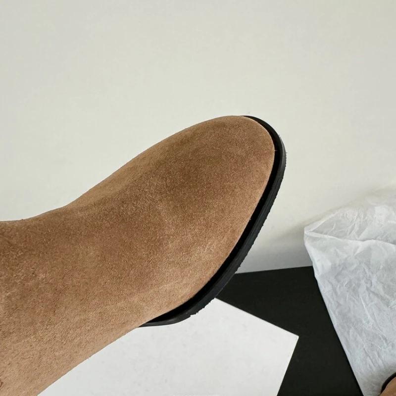 Fashion European American Cow Suede Crazy Horse Combat Casual Boots Women's Retro Fashion Commuting Shopping Chelsea Short Boots 44