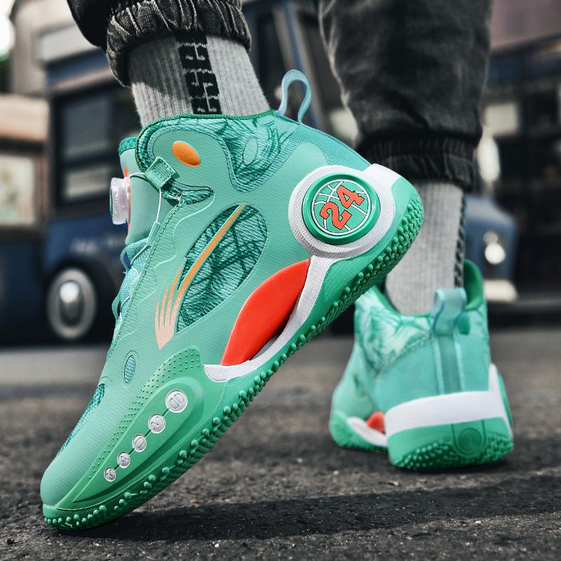 Świecące w ciemności buty do koszykówki high bullet do prawdziwej walki męskie nowe profesjonalne młodzieżowe zapinane na obrotowy guzik oddychające buty sportowe