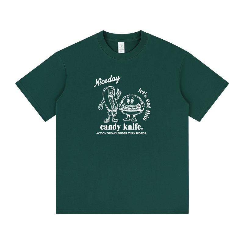 Hot Dog & Burger Cartoon T-shirt for Couples - American Casual Short Sleeve