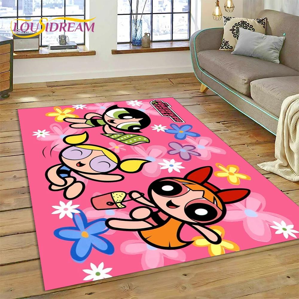 Animacinis Mielas P-Powerpuff Mergaitės Kilimas Kilimėlis Miegamajam Svetainei Namų Sofos Dekoravimas, Vaikų Žaidimų Didelis Dekoras Grindų Kilimėlis Dovana
