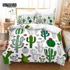 Chic Cactus Bedding Set Queen For Kids Teen Decor Cartoon Green Plants Succulents Duvet Cover Nature Art Floral Comforter Cover