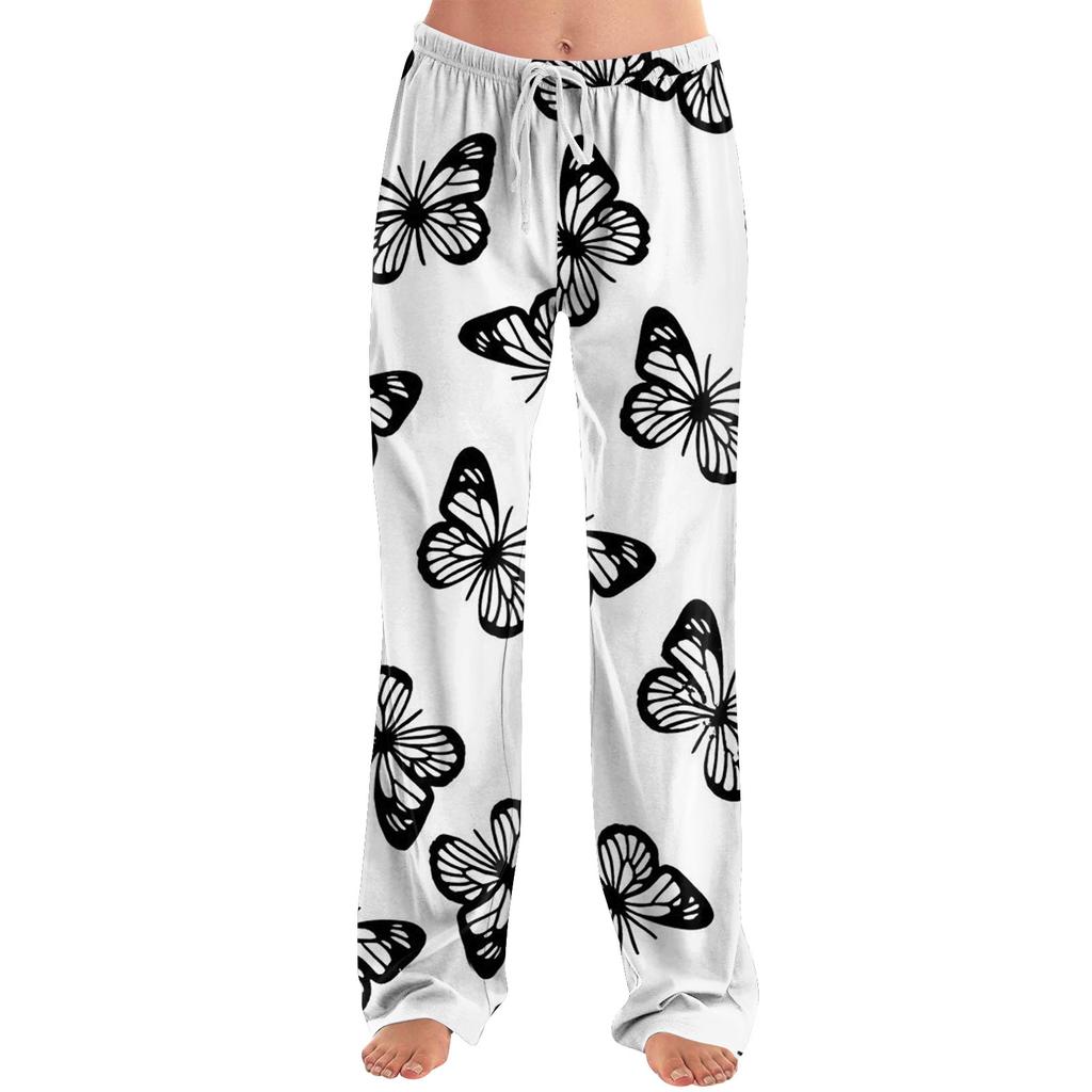 Womens Pajama Pants Sleepwear Casual Drawstring Elastic Waist Pants Comfy Straight Yoga Loose Trousers