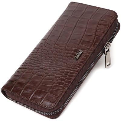 Practical Women's Wallet Made of Genuine Leather with Crocodile Embossing BOND-WALLET 21982 Brown