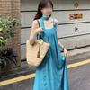 Seaside Beach Dress To Ankle Super Long Holiday Style Tall Loose Pleated Suspender Dress Summer