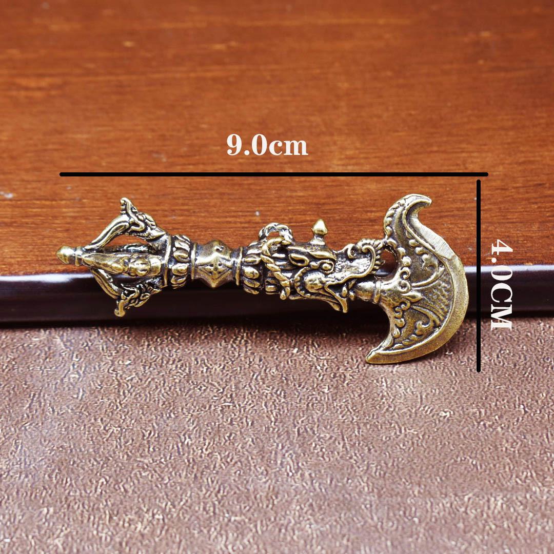 Tibetan Pure Brass Sword Vajra Dragon Head Pestle Handheld Antique Axe Copper Handle Ornament