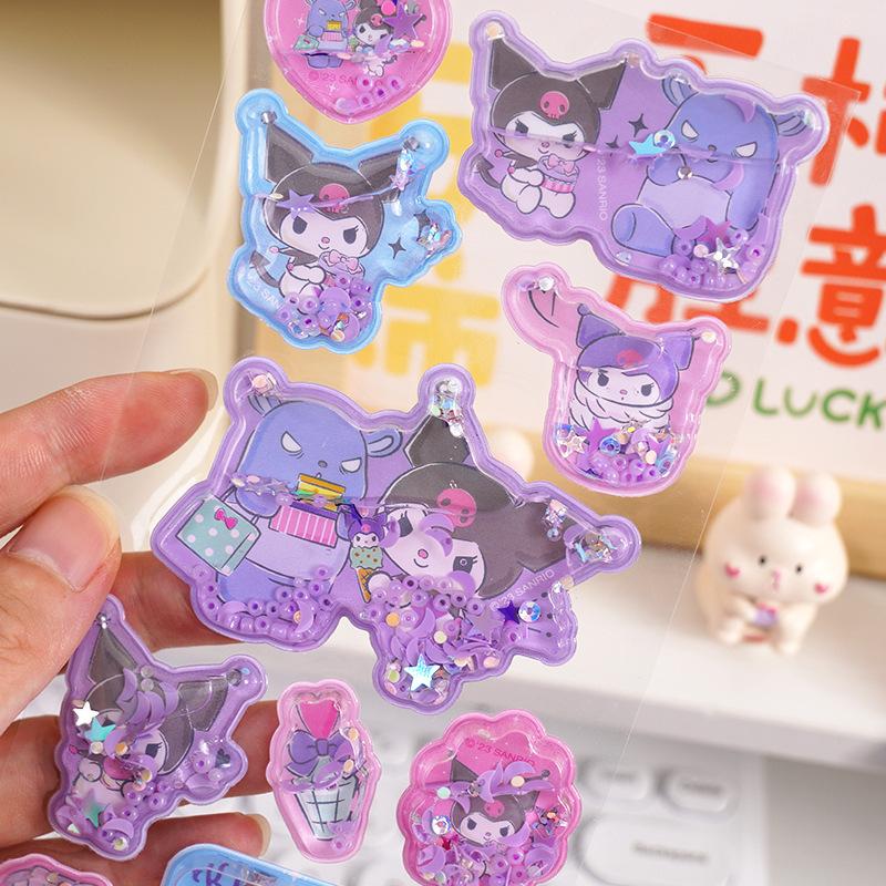 

1 Sheet Kuromi Laptop Phone Case Guitar Cute Children S Stickers Sanrio 3D Water Shaking Flashing Refrigerator Decals