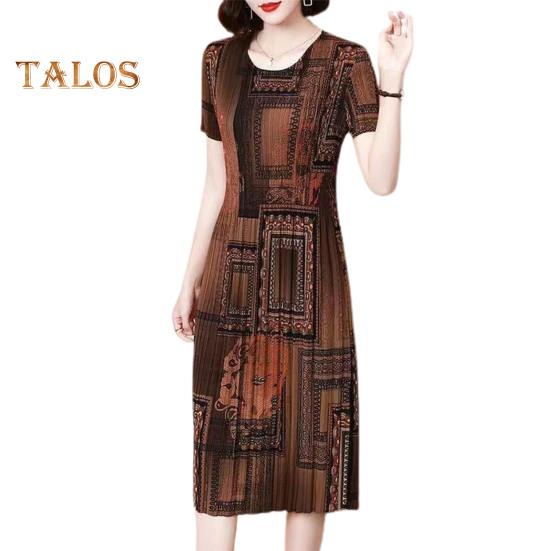 

Летнее женское платье с круглым вырезом и короткими рукавами, винтажное платье с принтом, облегающее до колена, плиссированное женское платье среднего возраста, офисное платье миди для выпускного вечера 2XL кофейный