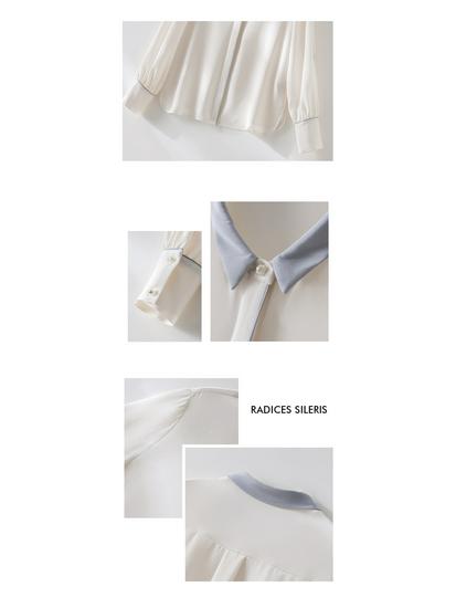 Women's 22 Momme Silk Color Block Shirt - Long Sleeve, Single-Breasted, Loose Fit, Slimming, New Spring/Summer 26 Arrivals.
