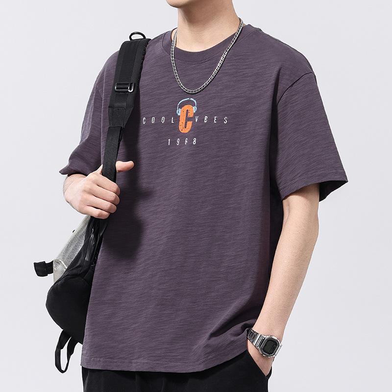 Summer Thin Retro Heavy Short-sleeved T-shirt for Men's Summer Round Neck T-shirt for Short-sleeved