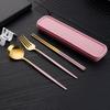 3pcs Thin Portuguese Portable Stainless Steel Cutlery Chopsticks, Forks, Spoons, Student Home Outdoor Picnic Tableware