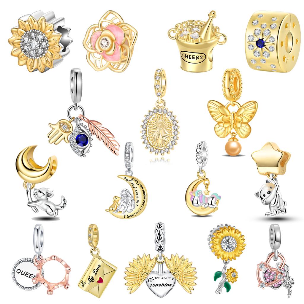 Genuine Copper Golden Charm Crown Family Tree Safety Chain Hollow Beads For Original Bracelets Women Fashion Jewelry Handmade DIY