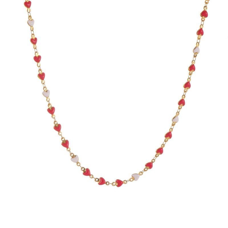 Vintage Gold Tone Heart Pendant Necklace With Multicolor Enamel Accents Stainless Steel Chain Boho Chic Womens Fashion Jewelry 2