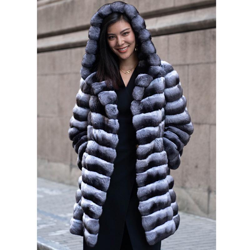 Women's Winter Warm Hooded Imitation Mink Fur Coat - Casual Mid-Length Windbreaker