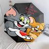 1pc Tom and Jerry pattern Umbrella Portable Folding Umbrella Iron Frame Hole Bone Structure Outdoor Home Umbrella