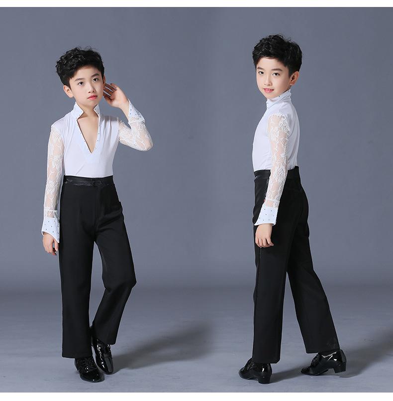 Boys' Latin Dance Performance Tops: Long & Short Sleeve Training Wear for Summer & Autumn Competitions & Exams