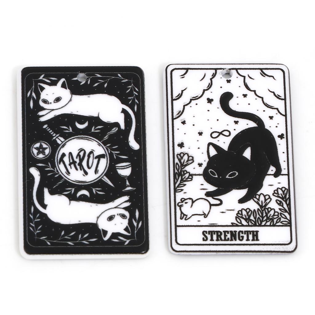 5PCs Black White Acrylic Tarot Pendants Rectangle Cat Double-sided Charms For DIY Earrings Necklace Jewelry Making 3.8cm X 2.3cm