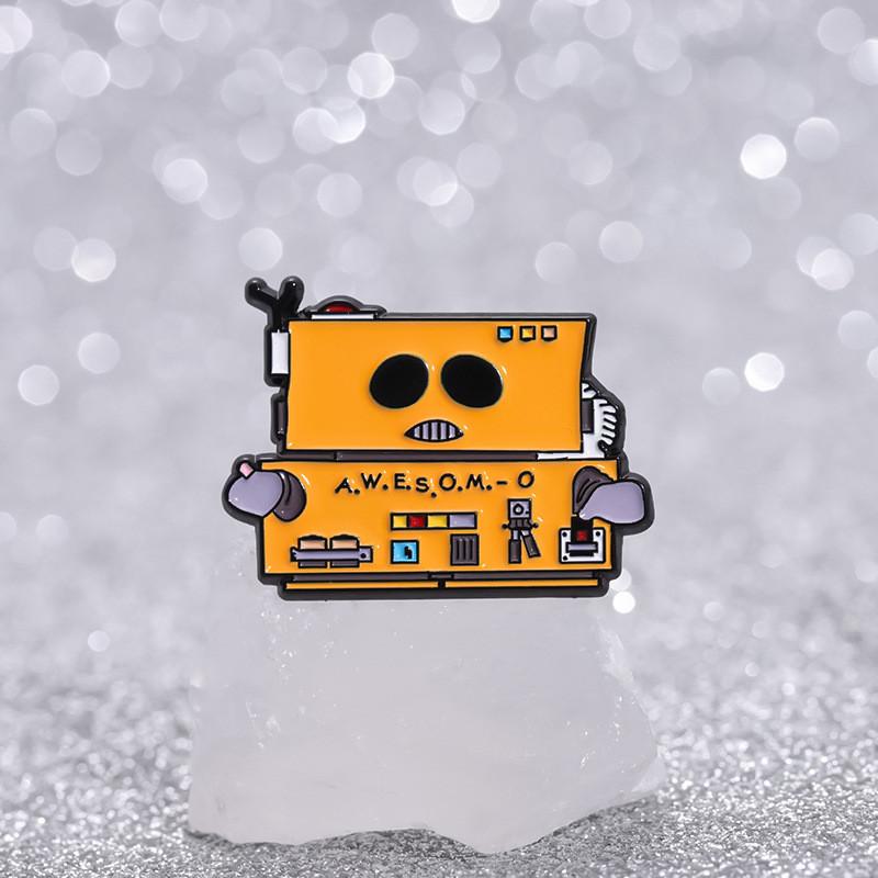 Unique Enamel Orange Robot Brooch Fashionable Gift For Both Men And Women