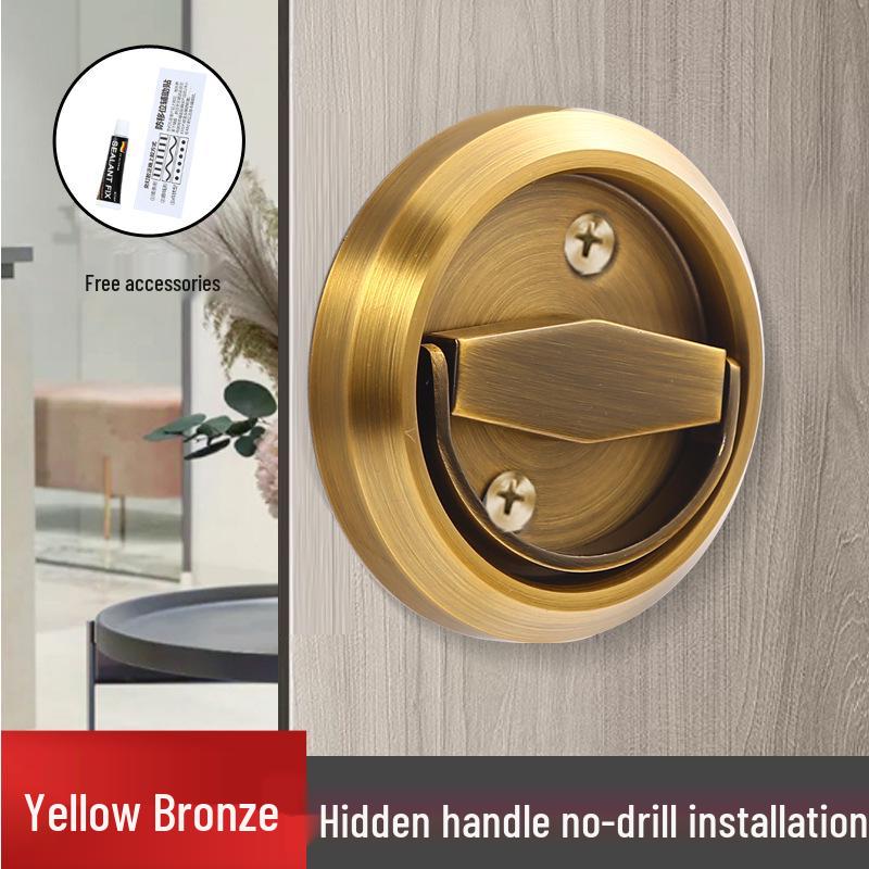 No-Drill Stainless Steel Hidden Door Pull Handle with Lock - Invisible Round Sliding Ring for TV Background Wall