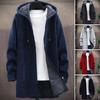 Men Winter Coat Hooded Drawstring Long Sleeve Plush Lining Mid-length Knitting Coat Zipper Placket Thickened Knitwear