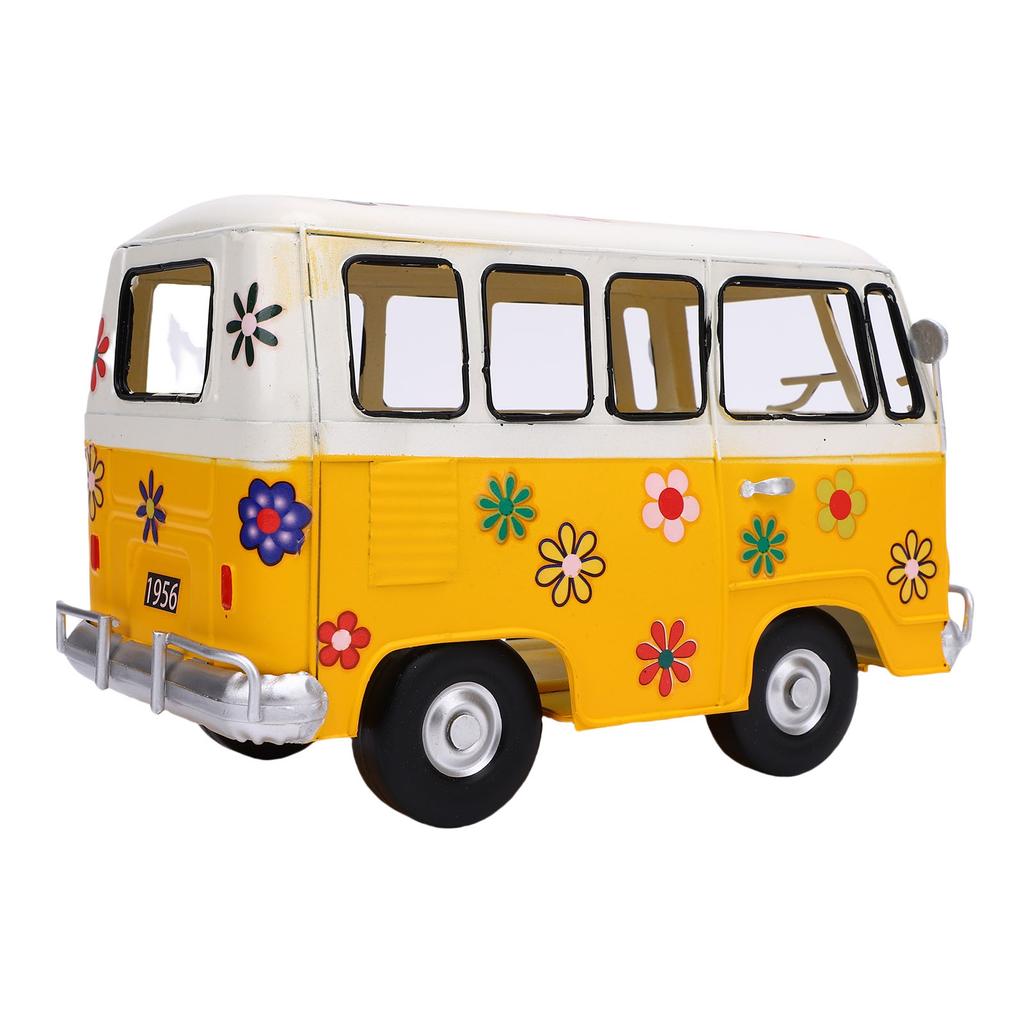 Tissue Box Holder Vintage Creative Bus Shape Iron Tissue Box Cover for Decoration Desktop Ornament Yellow