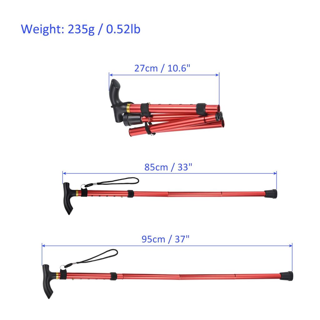 METERXITY Fällbara Vandringsstavar, Teleskopiska & Fällbara, för Män och Kvinnor, Vandring och Ryggsäcksvandring, 85cm - 95cm, Röd