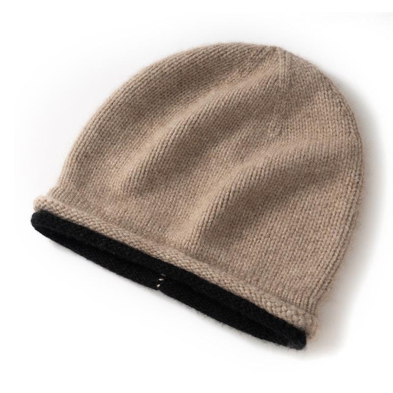 Unisex Cashmere Slouchy Beanie: Double-Sided Knit Hat for Autumn/Winter Warmth One Size
