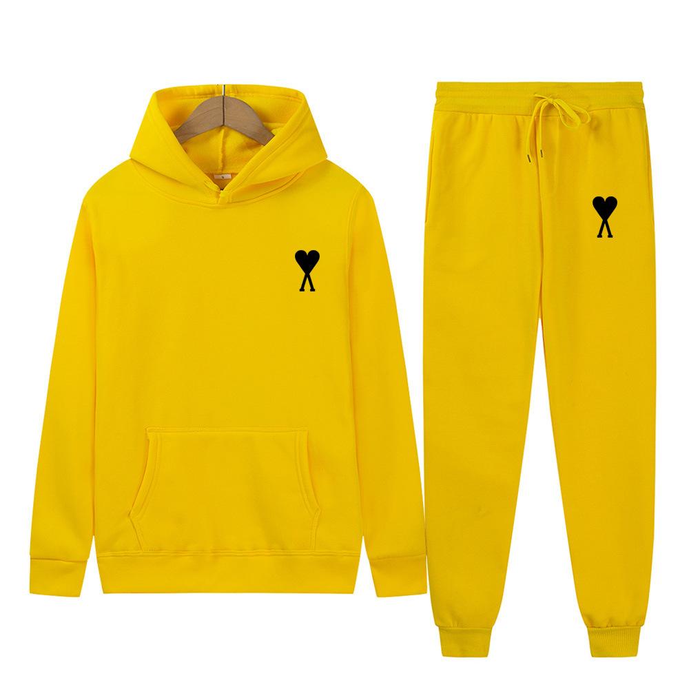 Spring Tide Brand Aml Classic Big Love Printing Men and Women the Same Couple Hooded Sweater Set