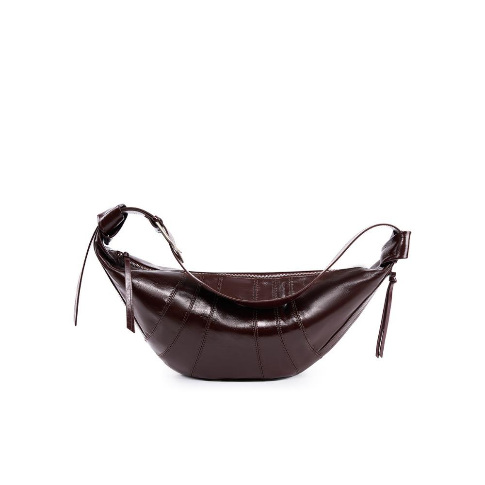 

Сумка-пельмень большой вместимости, универсальная кожаная женская сумка, новая сумка-мессенджер через плечо, сумка-круассан для поездок на работу темно-коричневого