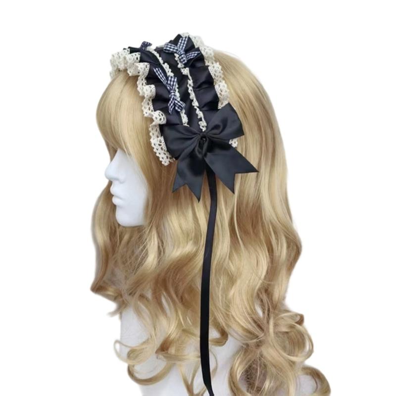 

Stylish Lace Bows Headband Comfortable Hairpiece Breathable Hairband Perfect For Anime Conventions Fashion Accessories чорний