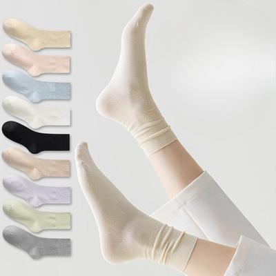 5 Pairs of Women's Summer Thin Mid-calf Socks with Breathable Yarn, Loose-fitting Postpartum Socks, and Spring and Autumn Stack Socks