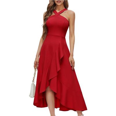 2025 European & American Halter Neck Ruffle Cocktail Dress for Women - Prom, Formal & Bridesmaid