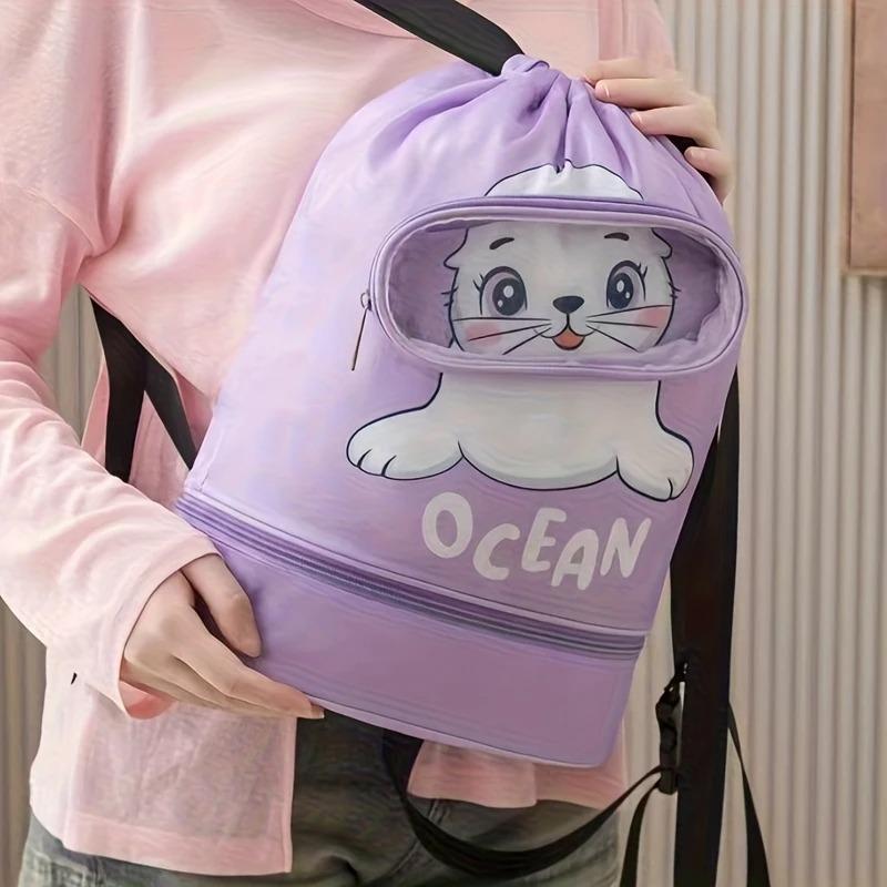 Drawstring Gym Bag for Kids Waterproof Drawstring Backpack Swim Bag with Compartment Pull String Sport Bag for Wet Swimming