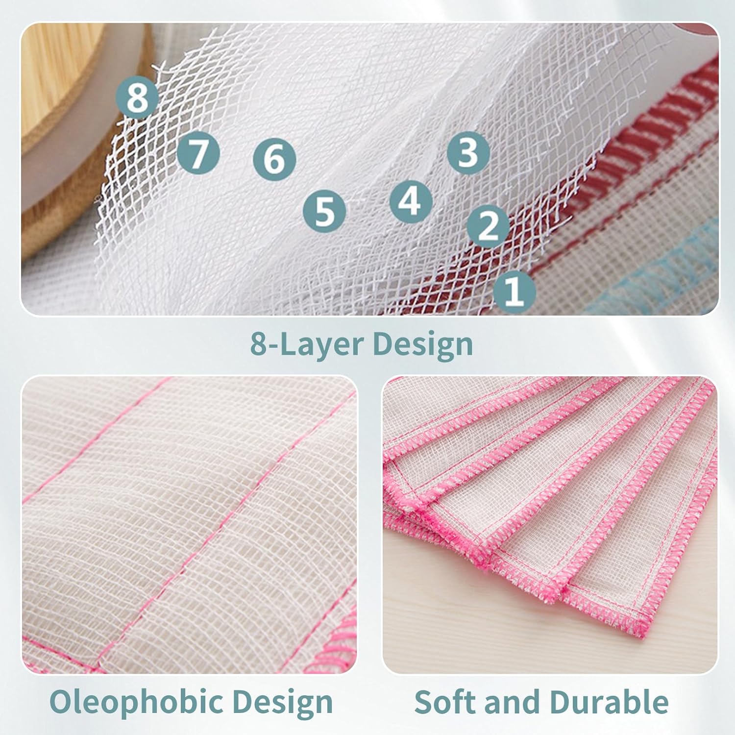 

Кухонные салфетки из древесного волокна, 10 шт., многоразовые и впитывающие салфетки и кухонные полотенца, без запаха, 8 слоев - супервпитывающие для кухонной столешницы, посуды