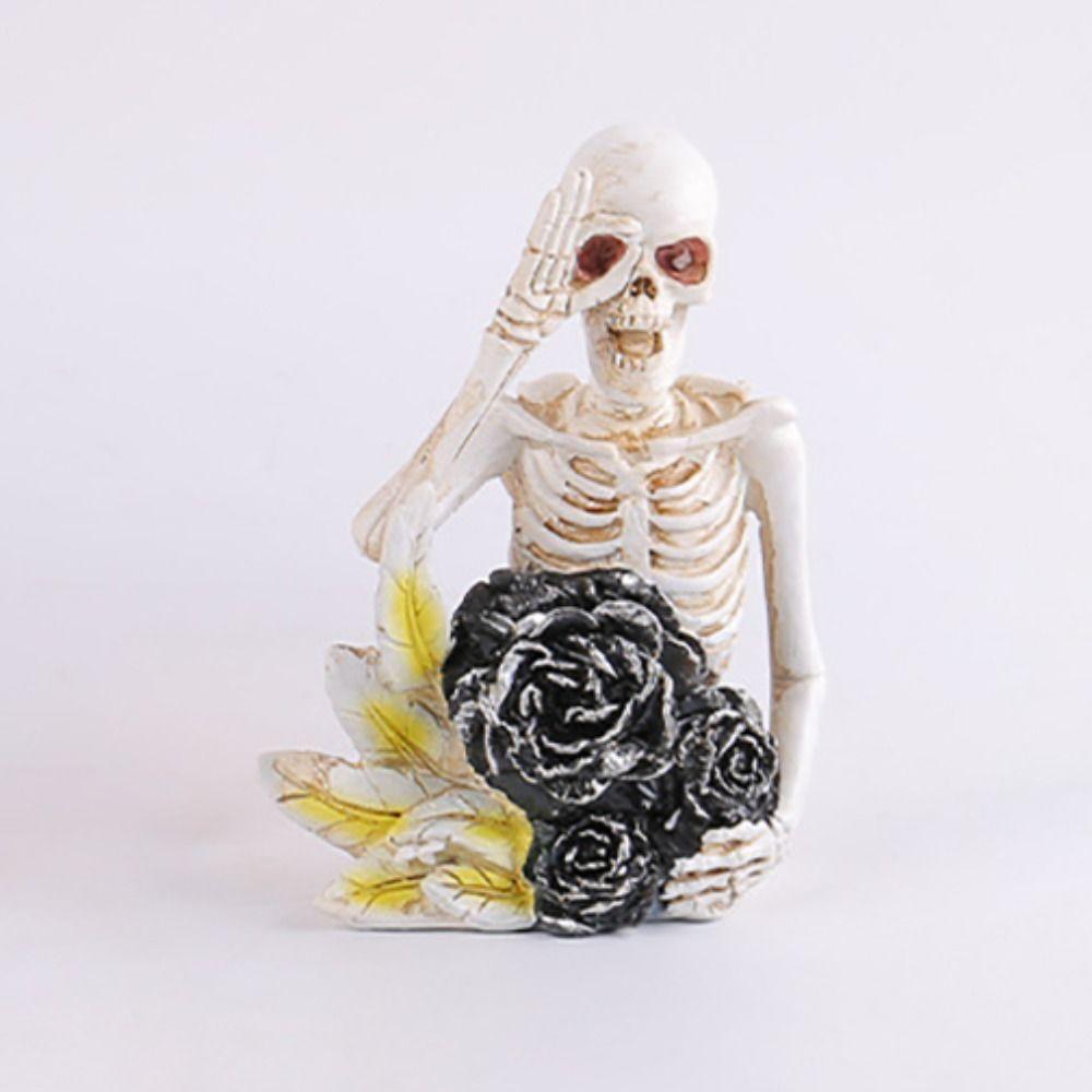 Scary Halloween Skeleton Ornament Funny Unique Fake Human Skull Bones Prank Toys Resin Skeleton Figure Decoration Gift